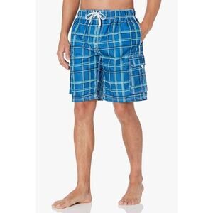 Kanu Surf Men's 4X Bellaire Blue Plaid Swim Trunks K12-22